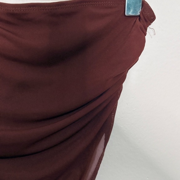 3/$10⚡️Chocolate Brown Sheer Mesh Draped Cropped Strapless Top - Picture 2 of 7